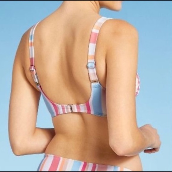 Xhilaration Stripe Bikini Swimsuit Top XL Blue White Tan Pink - Picture 2 of 7
